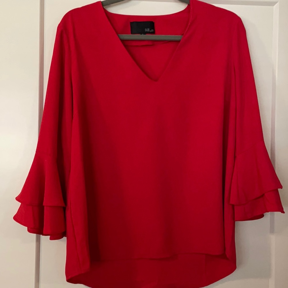 Red Blouse with flare ruffle sleeves